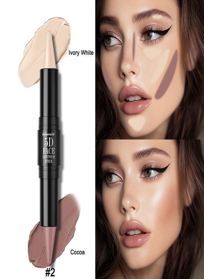 teerova Cream Contour Stick, Double-Ended Sharp Tip Highlighter & Bronzer Contour Stick for Sculpt Cheeks, Non-sticky Blendable Waterproof Long Wearing Face Contouring Pen (#02 Ivory White & Cocoa, 1 PC) - Image 2