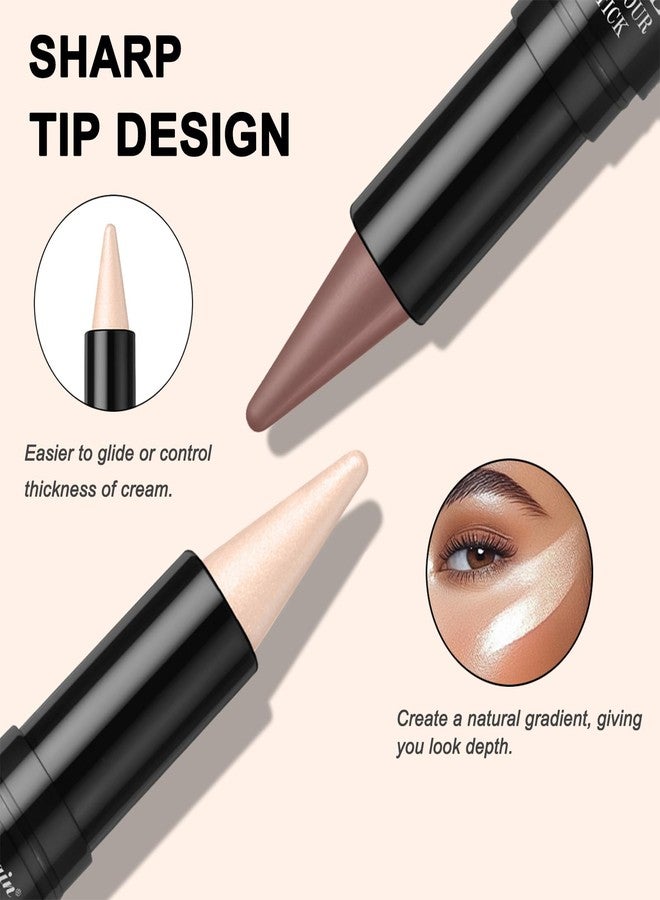 teerova Cream Contour Stick, Double-Ended Sharp Tip Highlighter & Bronzer Contour Stick for Sculpt Cheeks, Non-sticky Blendable Waterproof Long Wearing Face Contouring Pen (#02 Ivory White & Cocoa, 1 PC) - Image 4