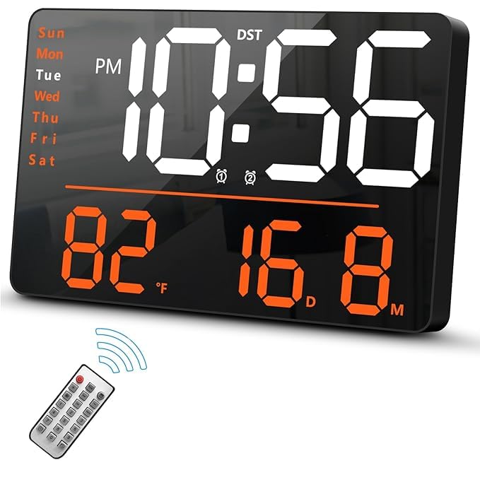 ONTRIP ONTRIP LED Large Digital Wall Clock Remote Control Temperature Date Week Display Adjustable Brightness Modern Living Room Alarms Clocks Digital Wall Clock Rectangle - Image 1