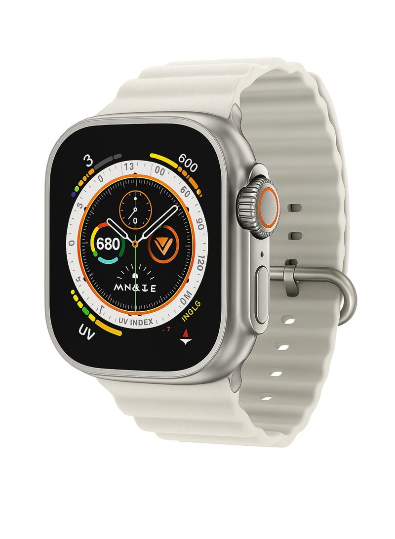 Smart Watch 8 Ultra 49mm – Fitness Tracker with Wireless Charging, GPS, Heart Rate, Sleep Monitor, Waterproof, Call Alerts – Compatible with Android & iOS – White Strap - Image 1
