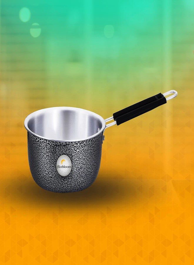 FLIXBLOOM Traditional Hammertone Finish Aluminium Hard Anodised Induction Base & LPG Compatible Sauce pan/Milk Pan/T-Pan Outer Black (1500ML (1.5 Litre)) - Image 1