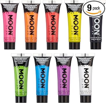 Moon Glow Intense Neon UV Face Body Paint 12ml Set of 9 - Image 1