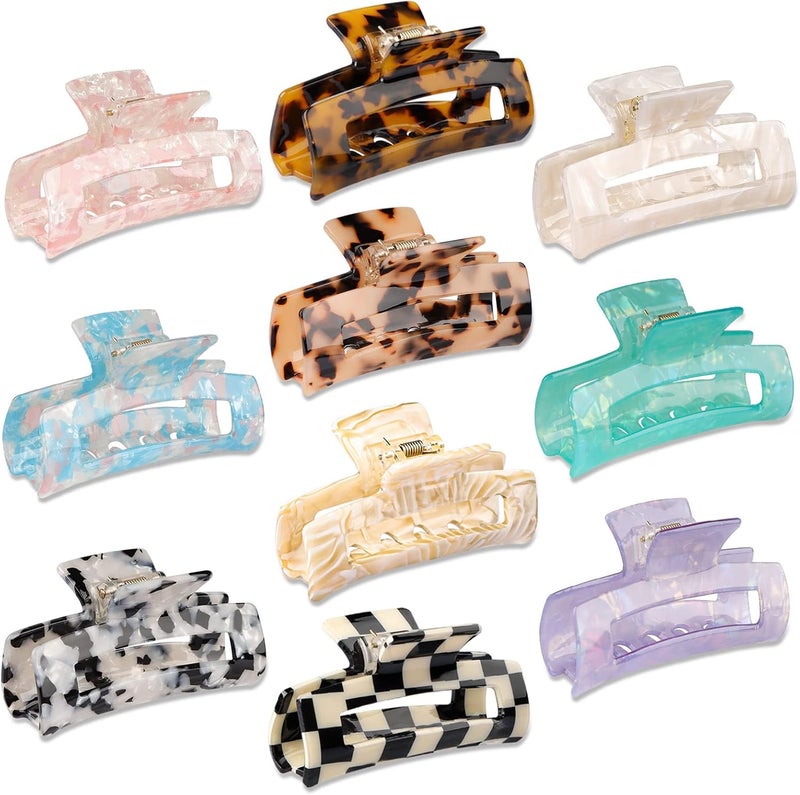 10 Pcs Hair Claw Clips for Women Opal Marble Tortoise Acrylic Large Claw Clip for Thick Thin Hair Cute Butterfly Hair Barrettes Pins Aesthetic Styling Accessories for GirlsRectangle