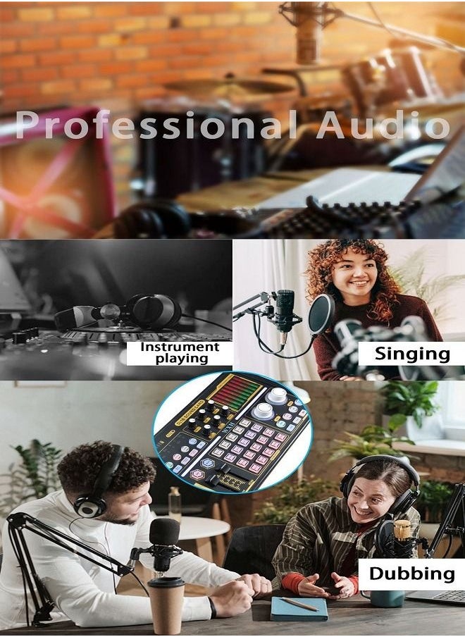 Sound Card Set Microphone Podcast Set Suitable for Streaming/Podcasting/Game/Recording/YouTube/PC