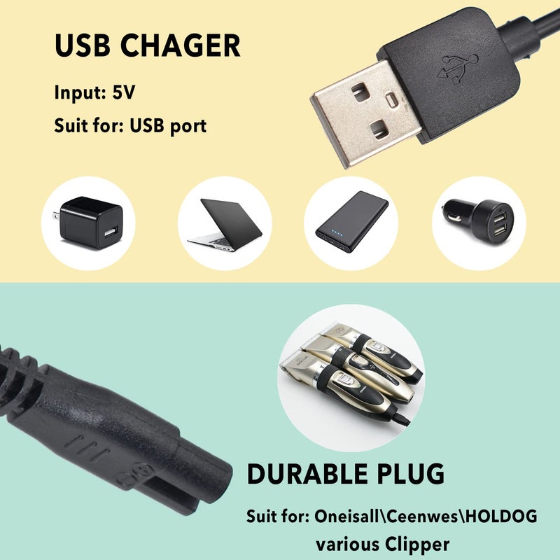 BOEEA Universal Hair Clipper Charger Cord, Replacement Charger Cable Compatible with Various Dog Clippers,Fit oneisall Dog Clippers,Fit SUPRENT Hair Clippers etc, 5V Power Adapter Charging Line - Image 5