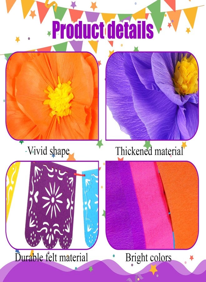 تاوباري مجموعة زينة حفلات مكسيكية من 16 قطعة من زهور الورق المكسيكية من تاوباري، تتضمن خلفية شرائط وشعار بابيل بيكادو، مناسبة لحفلات سينكو دي مايو وحفلات الزفاف (نمط كلاسيكي). - Image 3