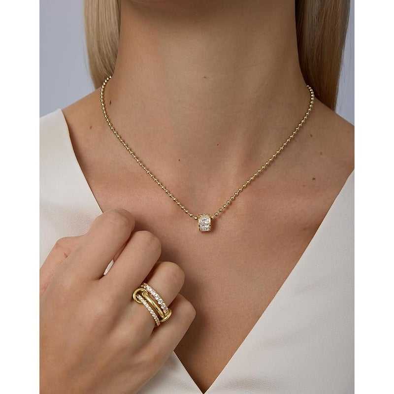 بافوا PAVOI Waterproof Pendant Necklace for Women - 14K Gold Plated Dainty Rondelle Pendant with Cubic Zirconia - Stainless Steel Cute Gold Necklace Chain Jewelry - Image 2