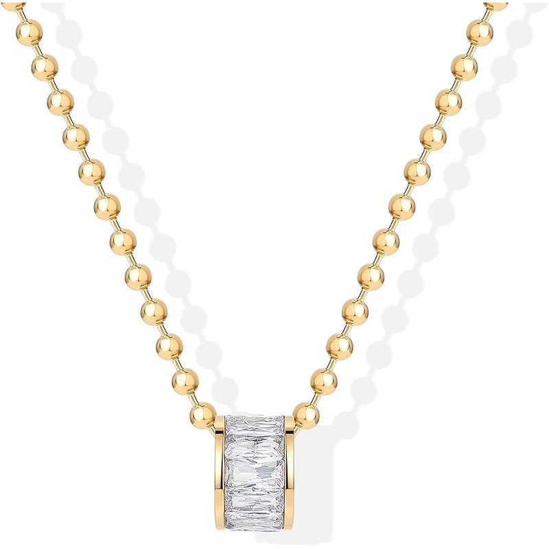 بافوا PAVOI Waterproof Pendant Necklace for Women - 14K Gold Plated Dainty Rondelle Pendant with Cubic Zirconia - Stainless Steel Cute Gold Necklace Chain Jewelry - Image 1