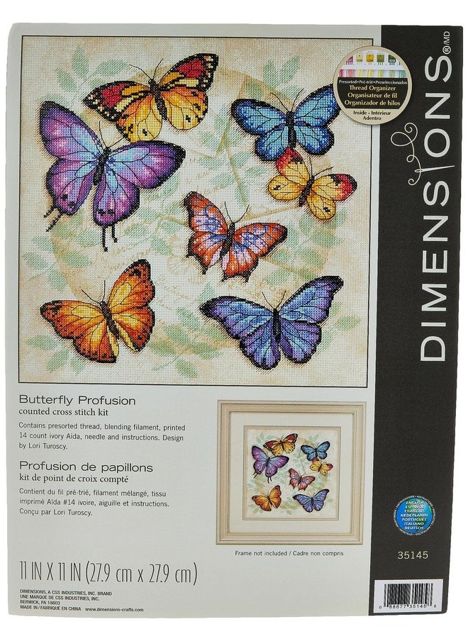 Dimensions - 'Butterfly Profusion' Counted Cross Stitch Kit 14 Count Aida 11" X 11" - Image 1