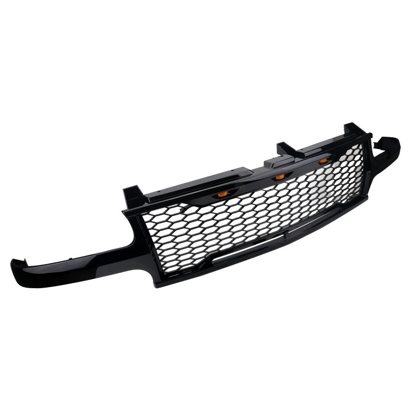 MUCO Grille Grills Front Hood BumperGloss Black Grille Cover with light for 9902 Silverado 1500 25000006 Chevy Tahoe Suburban