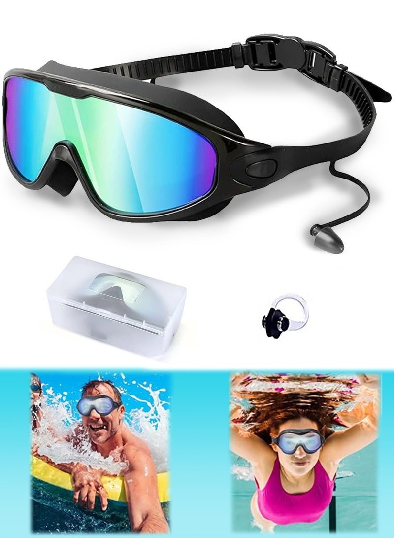 Generic Swimming Goggles for Adults & Teens – 3-Piece Set with Anti-Fog Swim Goggles (Built-in Earplugs), Nose Clip & Protective Case – Wide View, Leak-Proof 3D Fit, Adjustable Dual Strap, UV Protection, Soft Silicone Seal – Ideal for Pool, Open Water, Training & Racing - Image 1