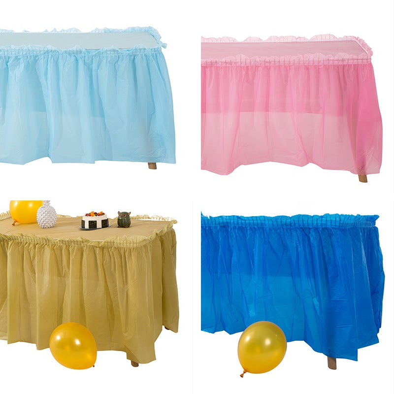 Peva Waterproof And Oil-Proof Table Skirt Suit Birthday Party Wedding Colorful Party Reception Decorative Table Skirt Suit - Image 2