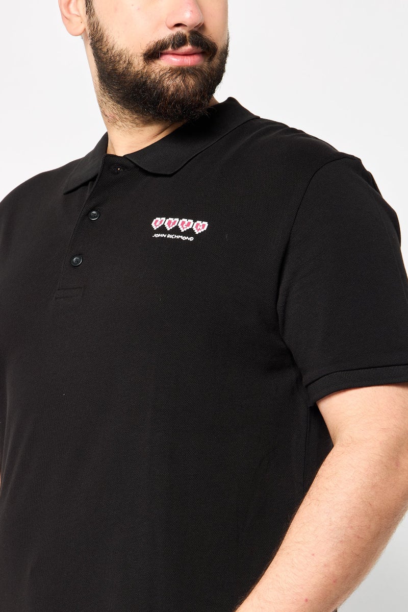 JOHN RICHMOND Men Regular Fit Short Sleeve Brand Logo Polo Shirt,  Black - Image 4