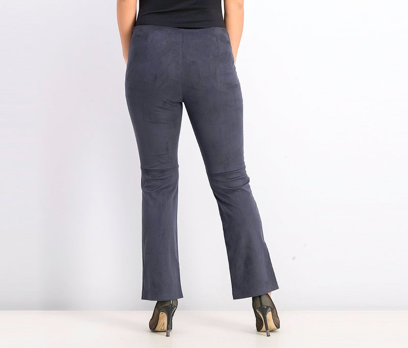 MANGO Women Faux Suede Pants, Navy - Image 3