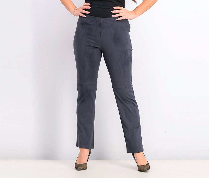 MANGO Women Faux Suede Pants, Navy - Image 1
