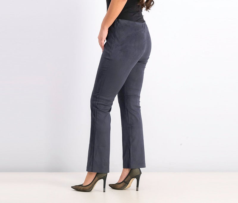 MANGO Women Faux Suede Pants, Navy - Image 4