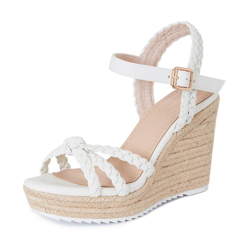 mikarka Espadrille Wedge Sandals for Women Braided Knot Ankle Strap Open Toe Platform Sandals - Image 1