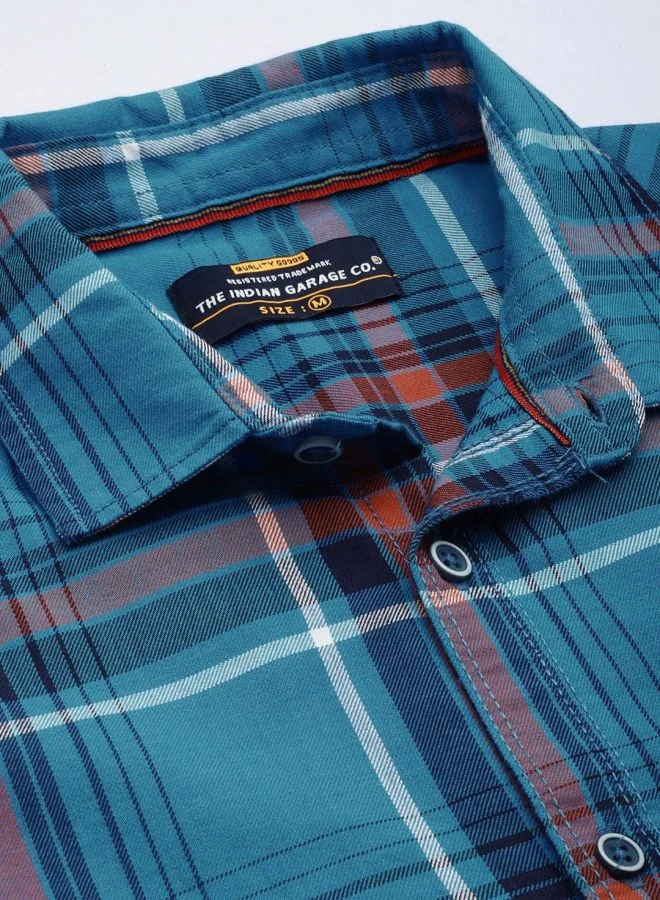 The Indian Garage Co Men Regular Fit Checkered Full Sleeves Spread Collar Casual Shirt