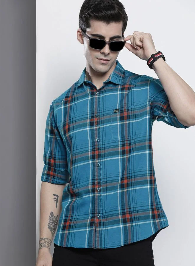 The Indian Garage Co Men Regular Fit Checkered Full Sleeves Spread Collar Casual Shirt