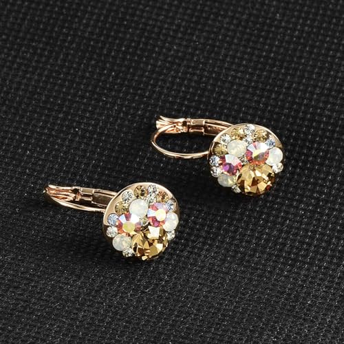 EVEVIC Multicolored Austrian Crystal Drop Earrings for Women 14K Gold Plated Hypoallergenic Leverback Dangle Earrings (Yellow Main Crystal/Rose Gold-tone) - Image 3