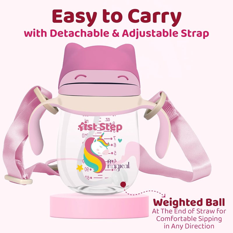 1st Step TRITAN 280 ml BPA Free Anti-Spill Soft Silicone Weighted Straw Baby Sipper Cup with Twin Handle (Pink) - Image 3