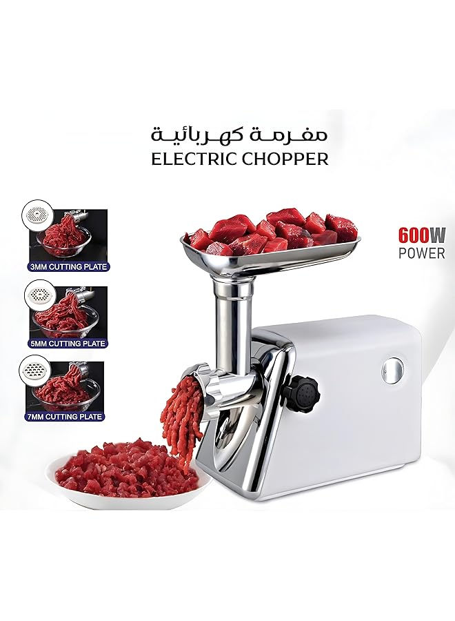 erorex Electric Meat Grinder 600W Electric Meat Grinder A Powerful 600W Electric Meat Grinder With Stainless Steel Cutting Blades Grinding Plates And Sausage Maker Small Appliances ‎ 59101 Silver  - Image 3