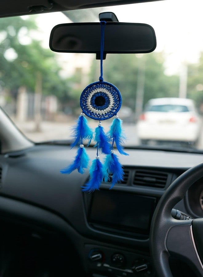 ThincAmaxe Handmade Evil Eye Dream Catcher for Car & Home Décor - Blue Feather Hanging Ornament for Protection, Positive Vibes & Interior Decoration - Image 1