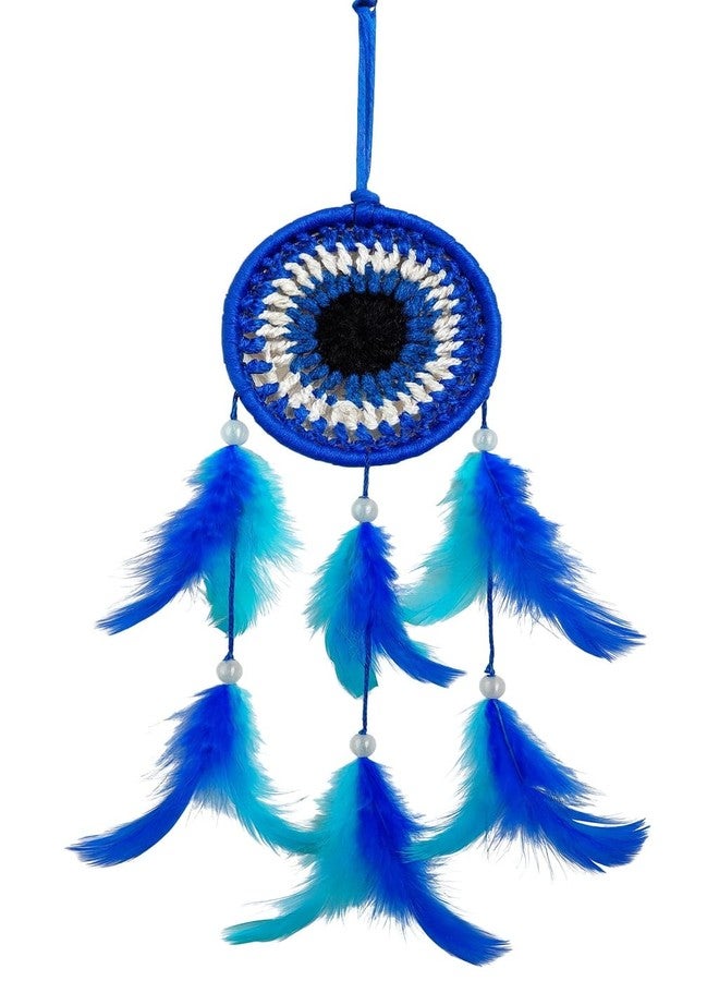 ThincAmaxe Handmade Evil Eye Dream Catcher for Car & Home Décor - Blue Feather Hanging Ornament for Protection, Positive Vibes & Interior Decoration - Image 2