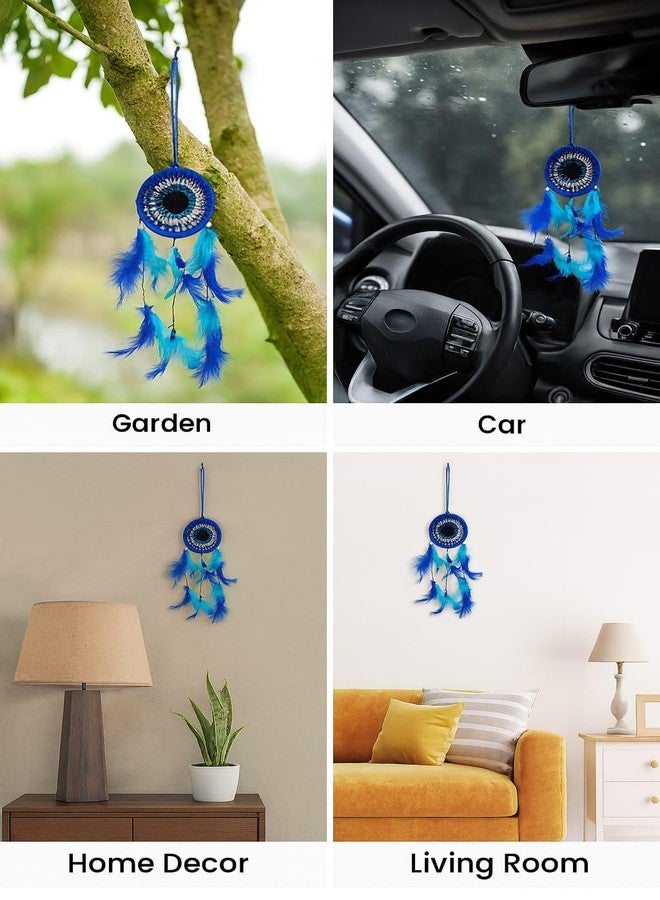 ThincAmaxe Handmade Evil Eye Dream Catcher for Car & Home Décor - Blue Feather Hanging Ornament for Protection, Positive Vibes & Interior Decoration - Image 3
