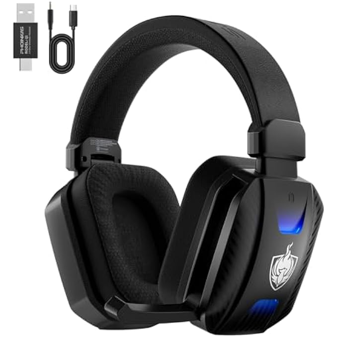 PHOINKAS 2.4GHZ WIRELESS GAMING HEADSET FOR PS5, PS4, PC, SWITCH, OVER EAR GAMER HEADPHONES WITH NOISE CANCELING MIC, 7.1 SURROUND SOUND, 30+HR BATTERY, BLUETOOTH 5.3 FOR PHONE/LAPTOP/TABLET/MAC (BLACK) - Image 1