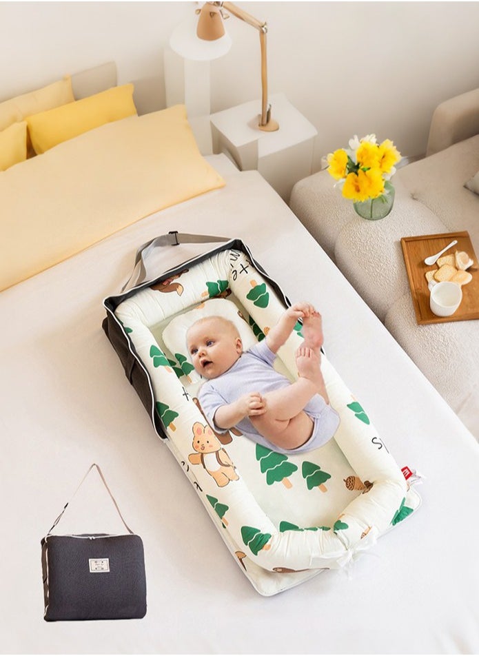 XiuWoo Portable Foldable Cotton Baby Bed with Pillow Foldable Crib Bed Baby Lounger Travel Infant Newborn Baby Nest Portable Baby Bedding  - Image 1