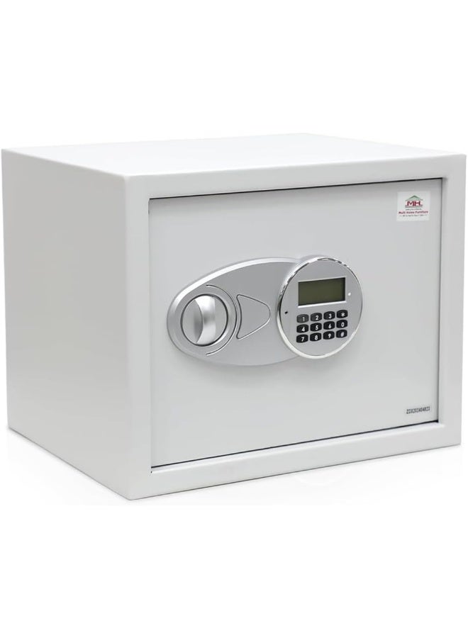 مالتي هوم فيرنيتشر خزانة أمان رقمية بيضاء من Multi Home Furniture - صندوق أمان إلكتروني مزود بلوحة مفاتيح وقفل بمفتاح، صندوق أمان مقاوم للحريق للاستخدام المنزلي، لحفظ المجوهرات والنقود والمستندات، خزانة تخزين آمنة. - Image 1