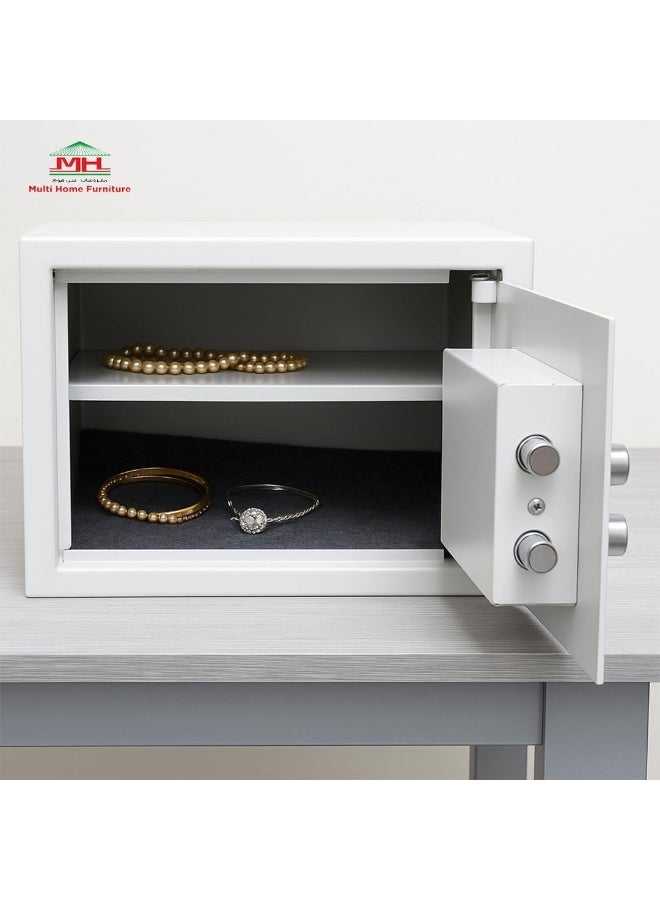 مالتي هوم فيرنيتشر خزانة أمان رقمية بيضاء من Multi Home Furniture - صندوق أمان إلكتروني مزود بلوحة مفاتيح وقفل بمفتاح، صندوق أمان مقاوم للحريق للاستخدام المنزلي، لحفظ المجوهرات والنقود والمستندات، خزانة تخزين آمنة. - Image 2