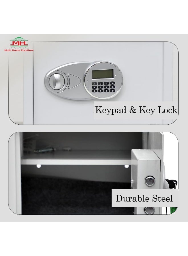 مالتي هوم فيرنيتشر خزانة أمان رقمية بيضاء من Multi Home Furniture - صندوق أمان إلكتروني مزود بلوحة مفاتيح وقفل بمفتاح، صندوق أمان مقاوم للحريق للاستخدام المنزلي، لحفظ المجوهرات والنقود والمستندات، خزانة تخزين آمنة. - Image 4