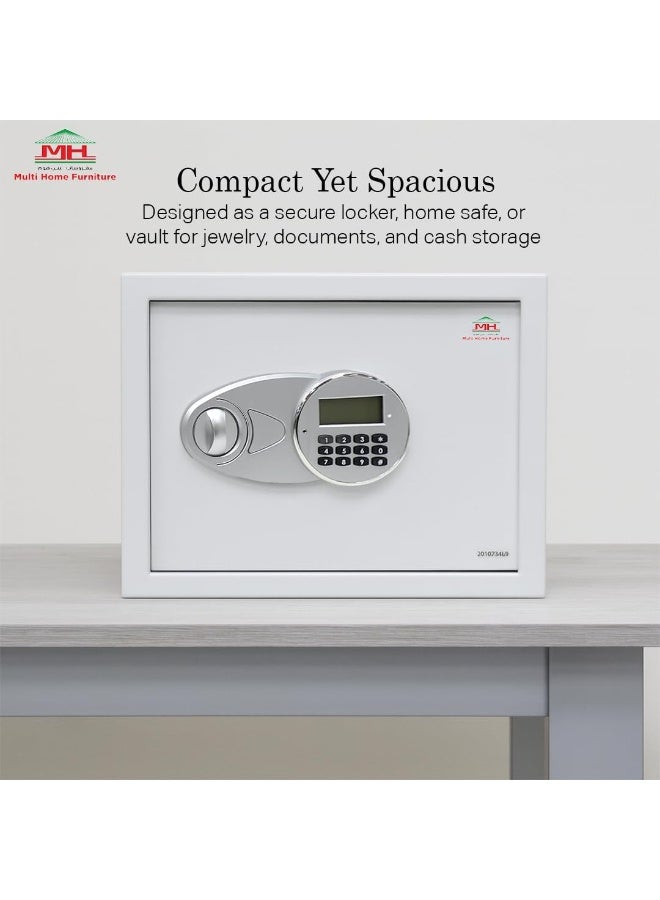 مالتي هوم فيرنيتشر خزانة أمان رقمية بيضاء من Multi Home Furniture - صندوق أمان إلكتروني مزود بلوحة مفاتيح وقفل بمفتاح، صندوق أمان مقاوم للحريق للاستخدام المنزلي، لحفظ المجوهرات والنقود والمستندات، خزانة تخزين آمنة. - Image 5