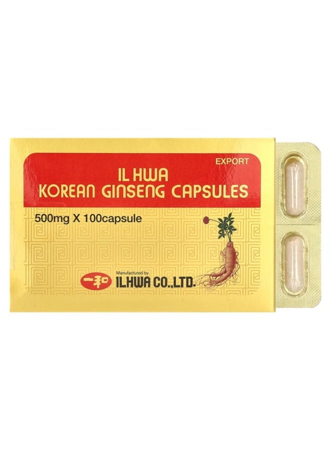 Ilhwa, Korean Ginseng, 500 mg, 100 Capsules - Image 1