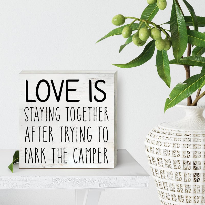 HDKY Love is Staying Together Camper Wood Box Sign Home Decor Rustic Camping Wooden Box Sign Block Plaque Wall Desk Decoration - Image 3