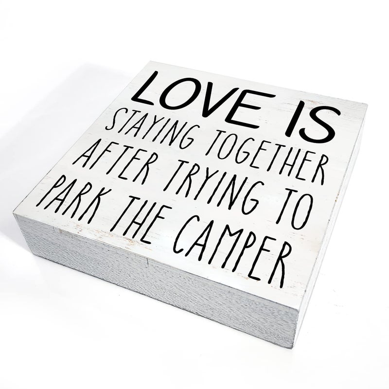 HDKY Love is Staying Together Camper Wood Box Sign Home Decor Rustic Camping Wooden Box Sign Block Plaque Wall Desk Decoration - Image 2