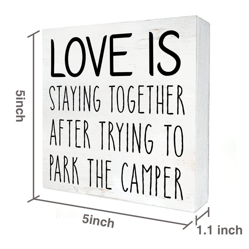 HDKY Love is Staying Together Camper Wood Box Sign Home Decor Rustic Camping Wooden Box Sign Block Plaque Wall Desk Decoration - Image 1