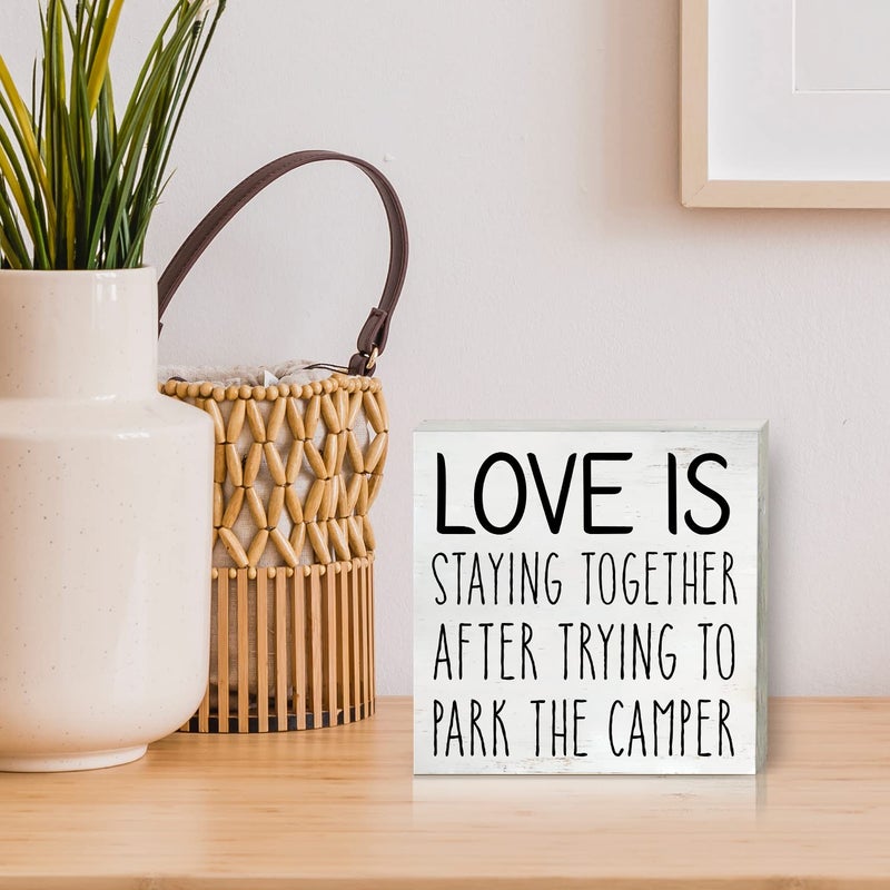 HDKY Love is Staying Together Camper Wood Box Sign Home Decor Rustic Camping Wooden Box Sign Block Plaque Wall Desk Decoration - Image 4