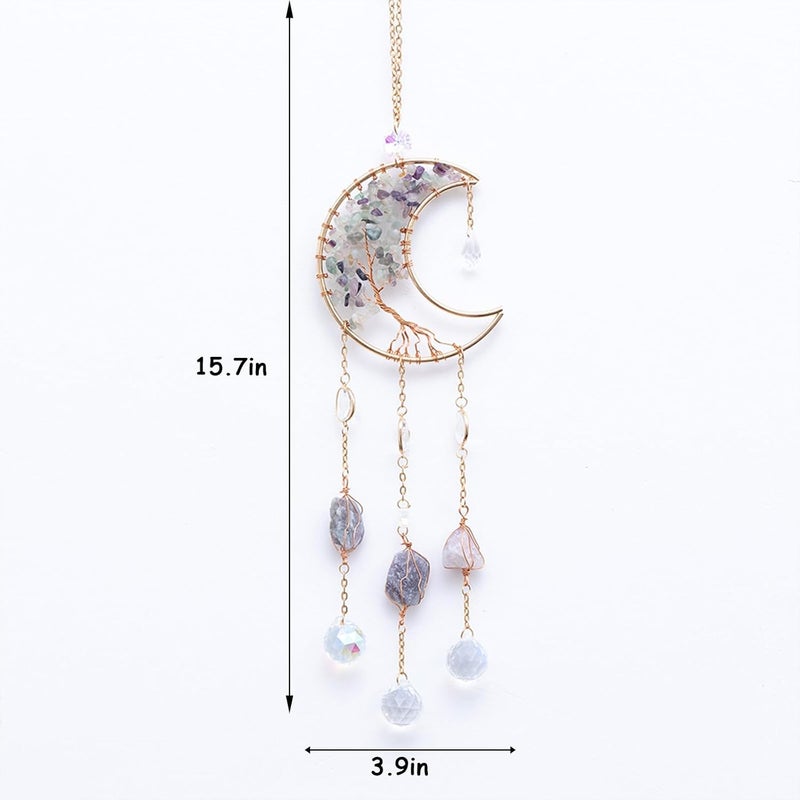 TUOKING Crystal Moon Suncatchers for Window Hanging Tree of Life Natural Healing Stones Wind Chimes Sun Catcher Rainbow Maker Good Luck Gifts Decor for Home Garden - Image 4
