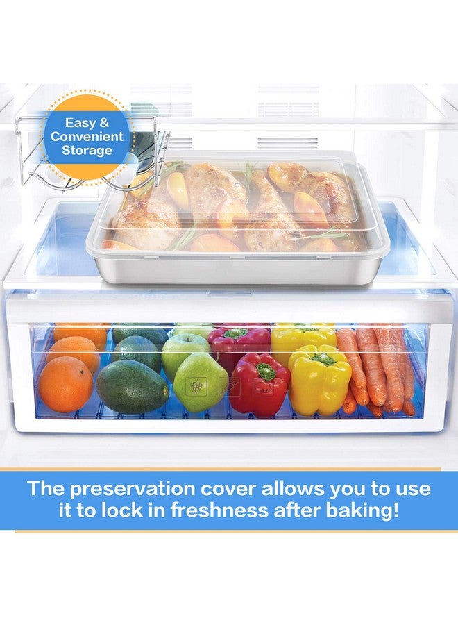 إي-فار صينية خبز من الفولاذ المقاوم للصدأ من إي-فار مع غطاء، 12⅓ × 9¾ × 2 بوصة، صينية كيك مستطيلة مع أغطية، أدوات خبز للكعك والبراونيز والكسرولة، غير سامة وصحية، متينة وآمنة للاستخدام في غسالة الأطباق - مجموعة من قطعتين - Image 5