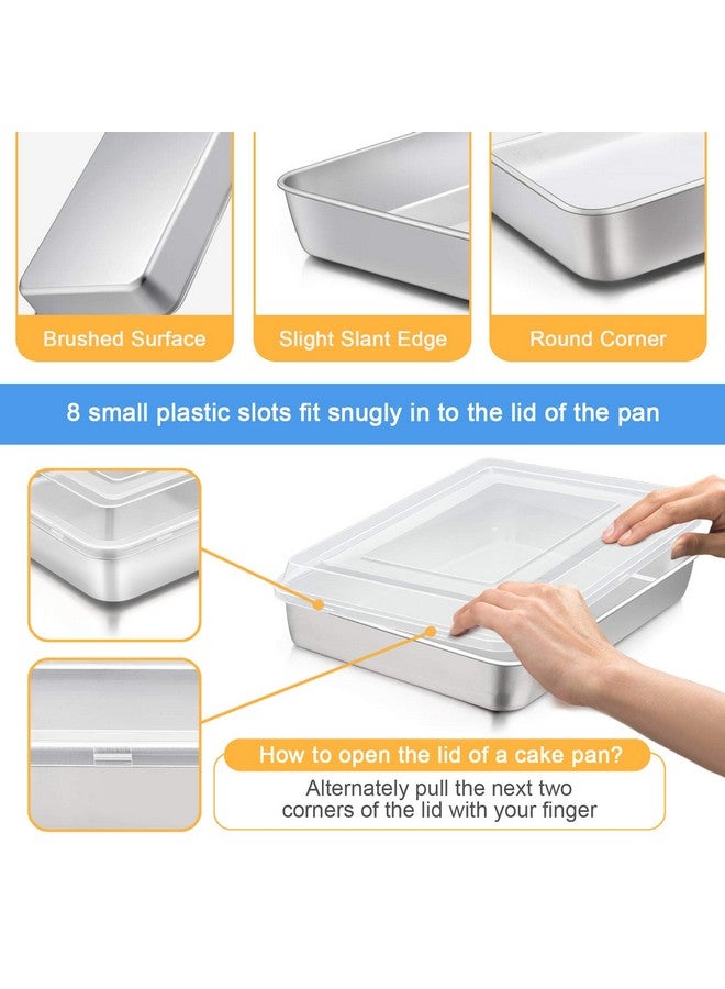 إي-فار صينية خبز من الفولاذ المقاوم للصدأ من إي-فار مع غطاء، 12⅓ × 9¾ × 2 بوصة، صينية كيك مستطيلة مع أغطية، أدوات خبز للكعك والبراونيز والكسرولة، غير سامة وصحية، متينة وآمنة للاستخدام في غسالة الأطباق - مجموعة من قطعتين - Image 3