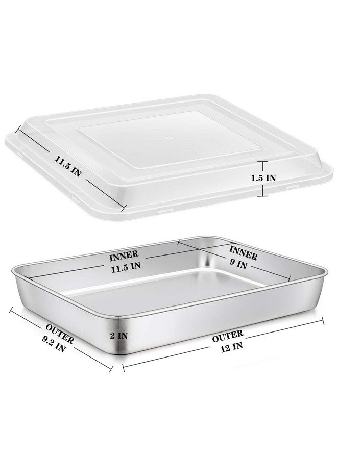 إي-فار صينية خبز من الفولاذ المقاوم للصدأ من إي-فار مع غطاء، 12⅓ × 9¾ × 2 بوصة، صينية كيك مستطيلة مع أغطية، أدوات خبز للكعك والبراونيز والكسرولة، غير سامة وصحية، متينة وآمنة للاستخدام في غسالة الأطباق - مجموعة من قطعتين - Image 2