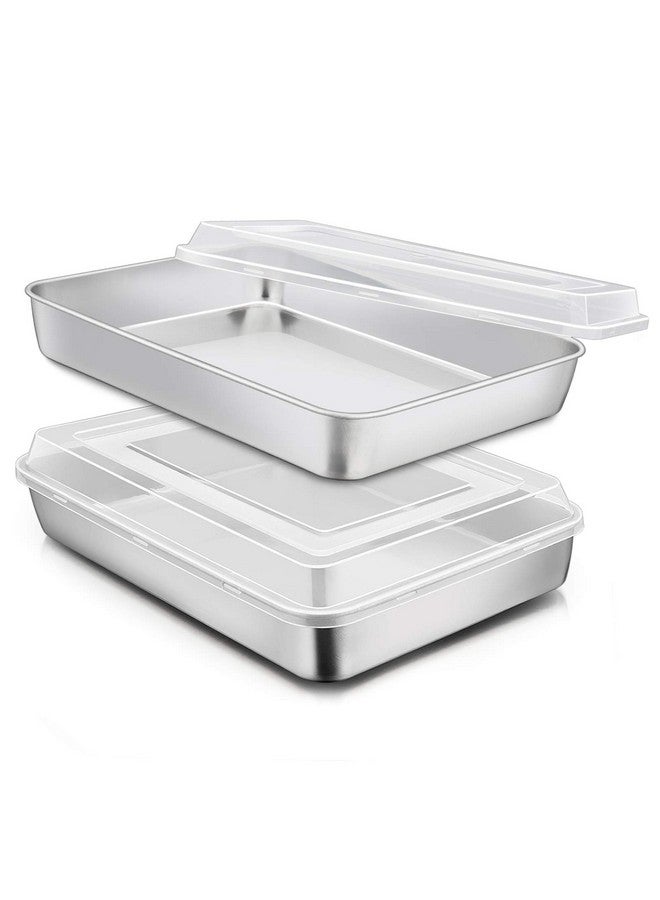 إي-فار صينية خبز من الفولاذ المقاوم للصدأ من إي-فار مع غطاء، 12⅓ × 9¾ × 2 بوصة، صينية كيك مستطيلة مع أغطية، أدوات خبز للكعك والبراونيز والكسرولة، غير سامة وصحية، متينة وآمنة للاستخدام في غسالة الأطباق - مجموعة من قطعتين - Image 1