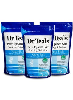 Dr Teal's Pure Epsom Magnesium Salt Soak, Vapor Bath with Menthol, Camphor & Essential Oils, 2 lbs (Pack of 3)