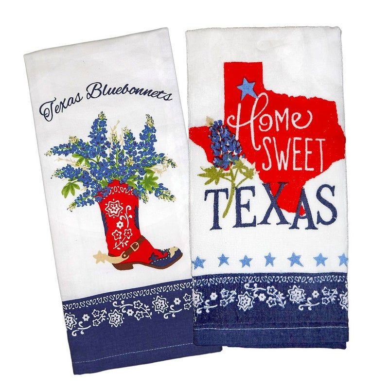 Kay Dee Designs Home Sweet Texas Bluebonnets Tea Towel and Cotton Terry Dishtowel 2 Item Bundle