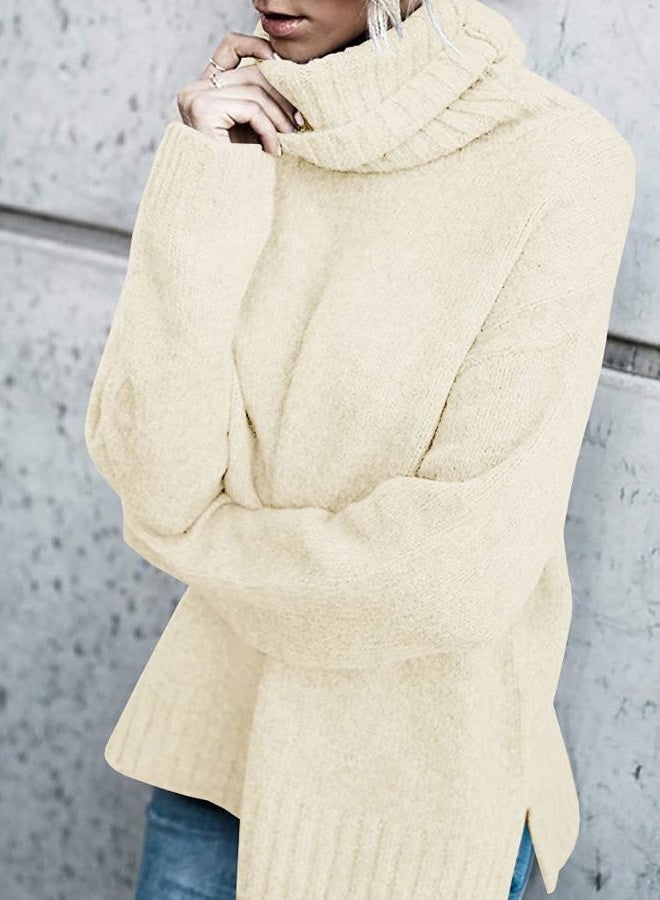 FISACE Womens Oversized Turtleneck Pullover Sweater Cable Knit Long Sleeve Sweater Tops A-White - Image 3
