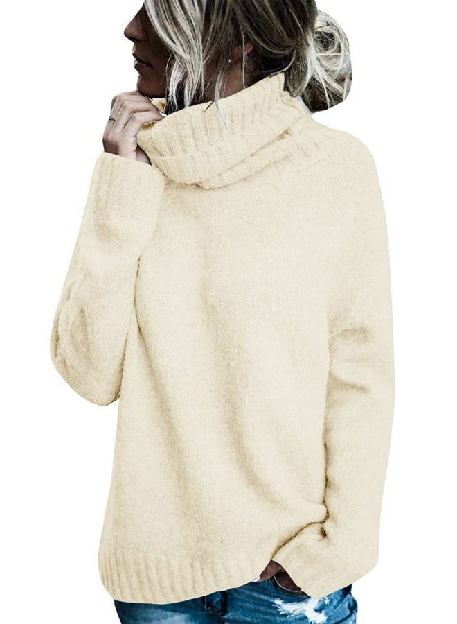 FISACE Womens Oversized Turtleneck Pullover Sweater Cable Knit Long Sleeve Sweater Tops A-White - Image 1