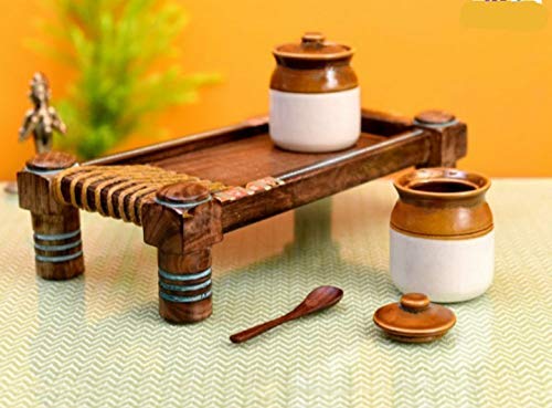 SHRIYAM CRAFT Handmade Ceramic Pickle Jar Set With Lid, Cookie Jar, Dining Table Set, Made In India 300Ml (Set Of2), Multicolor, Brown - Image 4
